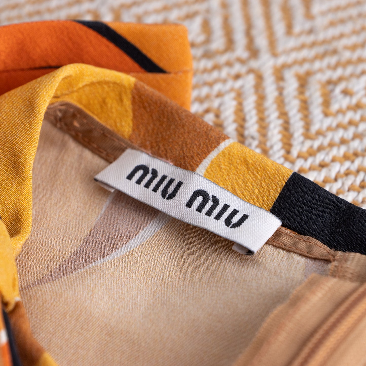 Vintage MIU MIU Silk Tunic Top Psychedelic Star Cloud Print Y2K 90s Mod Baby Doll Blouse Orange Sleeveless