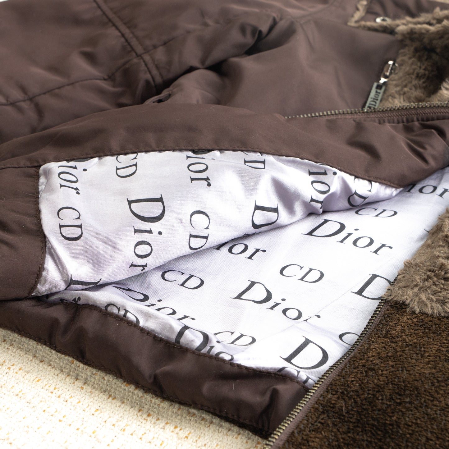 Rare CHRISTIAN DIOR Galliano Jacket 2002 | Y2K Snow Bunny Teddy Aviator | Brown Faux Fur Monogram | Made in France S M