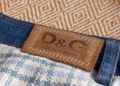 Vintage D&G DOLCE GABBANA Skirt Y2K Denim Tweed Houndstooth Mini Skirt Logo Patch IT 44 Medium