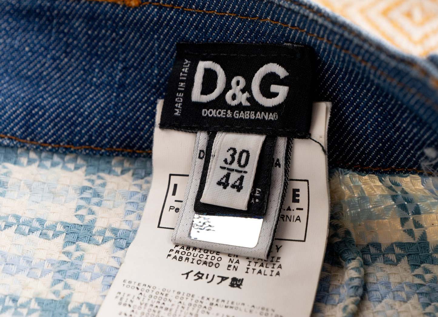 Vintage D&G DOLCE GABBANA Skirt Y2K Denim Tweed Houndstooth Mini Skirt Logo Patch IT 44 Medium
