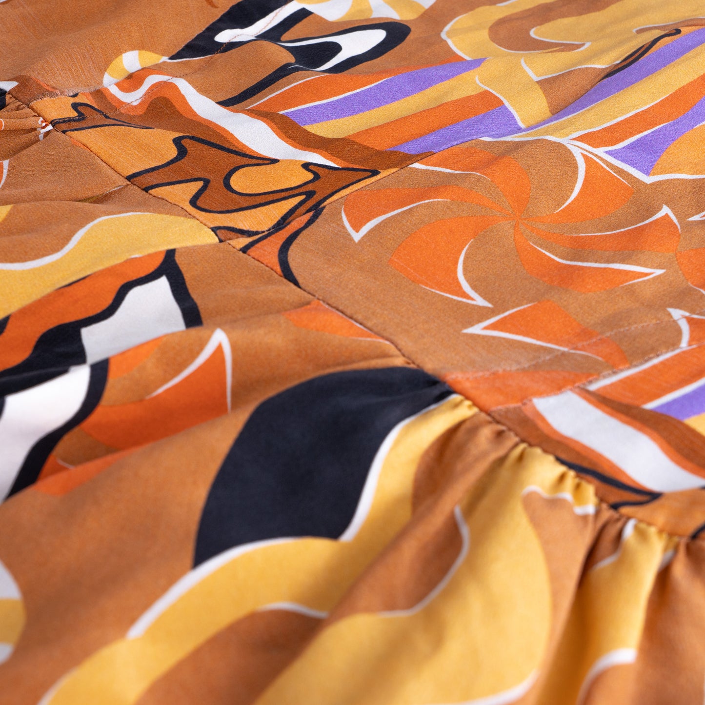 Vintage MIU MIU Silk Tunic Top Psychedelic Star Cloud Print Y2K 90s Mod Baby Doll Blouse Orange Sleeveless