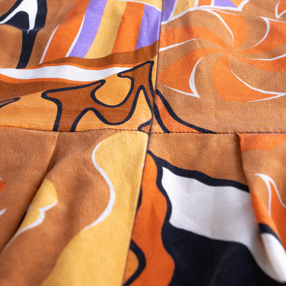 Vintage MIU MIU Silk Tunic Top Psychedelic Star Cloud Print Y2K 90s Mod Baby Doll Blouse Orange Sleeveless