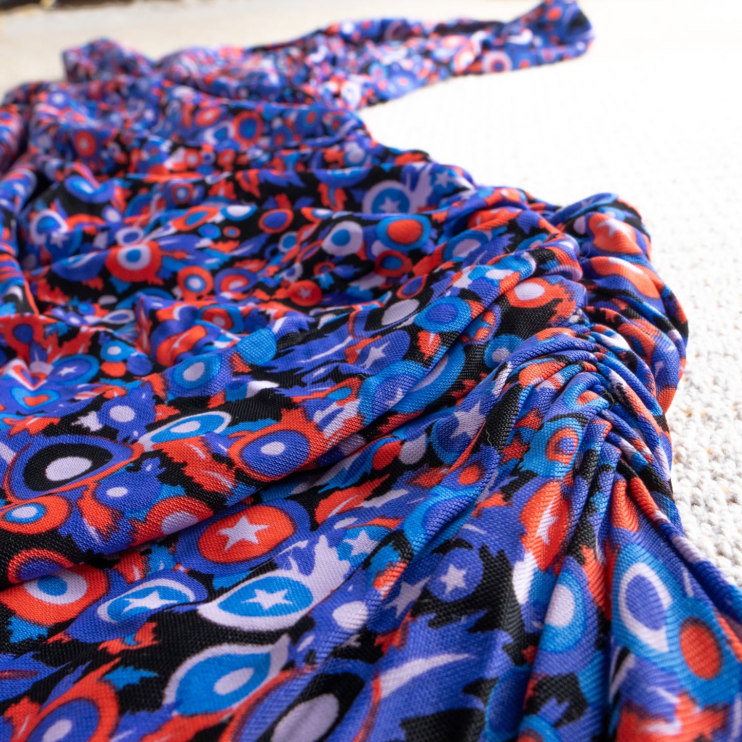 Vintage VERSUS VERSACE 90s Ruched Dress | Psychedelic Pop Art Star Print | Swinger Era | Y2K Kid | Archival Designer Dress | IT 40 (S/meter)