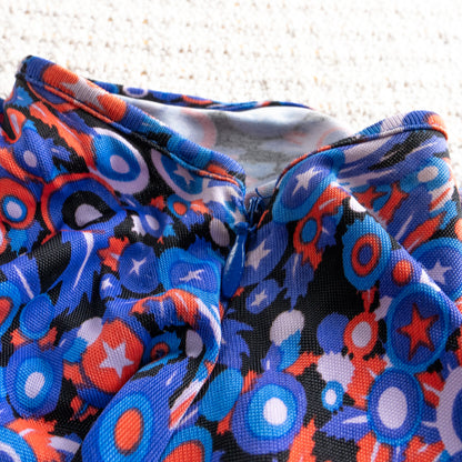 Vintage VERSUS VERSACE 90s Ruched Dress | Psychedelic Pop Art Star Print | Swinger Era | Y2K Kid | Archival Designer Dress | IT 40 (S/meter)