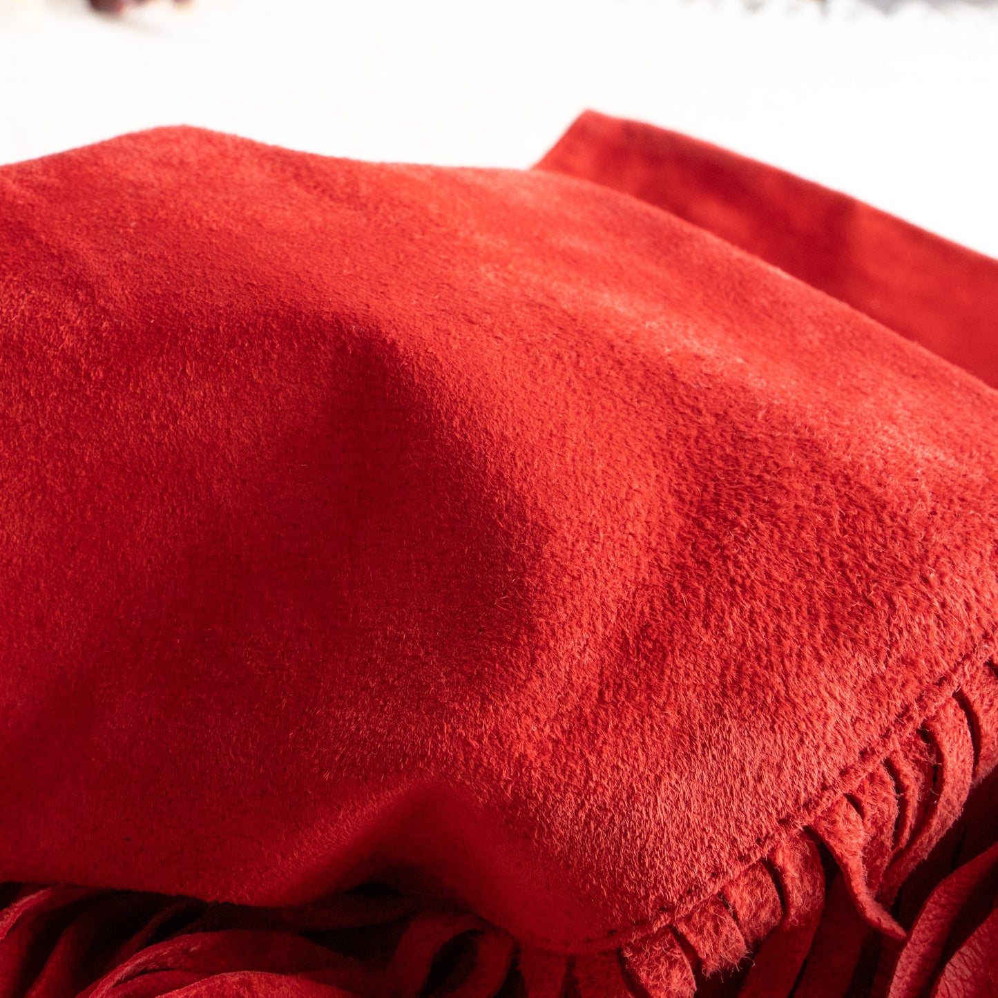 Vintage BLUMARINE Folies Red Suede Fringe Skirt | Rhinestone Logo | Y2K Western Glam | Genuine Leather | IT 42 (XS/S) | 90s archival