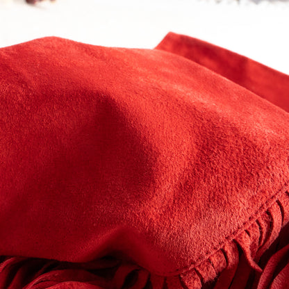 Vintage BLUMARINE Folies Red Suede Fringe Skirt | Rhinestone Logo | Y2K Western Glam | Genuine Leather | IT 42 (XS/S) | 90s archival