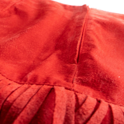 Vintage BLUMARINE Folies Red Suede Fringe Skirt | Rhinestone Logo | Y2K Western Glam | Genuine Leather | IT 42 (XS/S) | 90s archival
