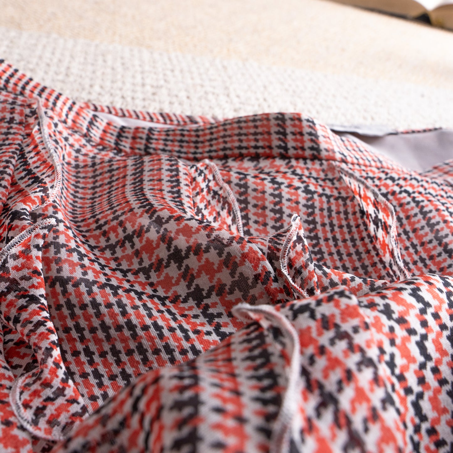 Vintage Cacharel Silk Skirt Y2K 90s Ruffled Houndstooth Plaid Check Deconstructed Designer Midi Skirt T38 Avant Garde