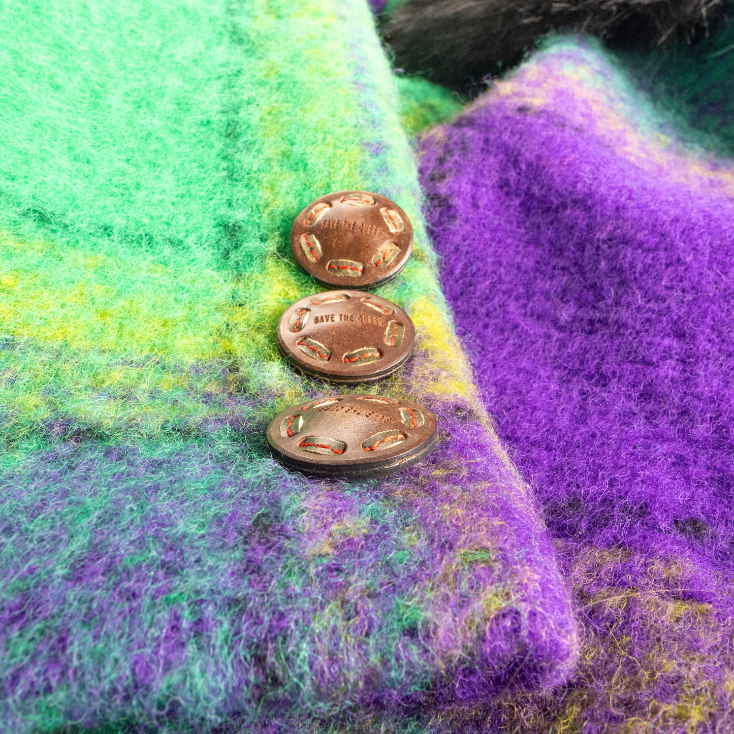 SAVE THE QUEEN Vintage Mohair Wool Coat Faux Fur Collar Purple Green Plaid Art Jacket Made in Italy Luxury Avant Garde Winter Overcoat Large