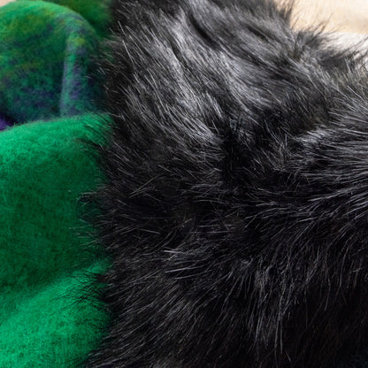 SAVE THE QUEEN Vintage Mohair Wool Coat Faux Fur Collar Purple Green Plaid Art Jacket Made in Italy Luxury Avant Garde Winter Overcoat Large