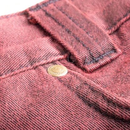 Reworked VERSACE Denim Skirt Burgundy Custom Deconstructed Raw Hem V2 Vintage Upcycled Midi Godet Grunge Avant Garde Large W34