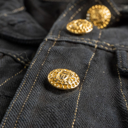Archival VERSACE Jeans Couture Jacket Black Denim Gold Medusa Buttons 90s Collector Piece Cropped Runway Era Ittierre Italy Vintage Rare M