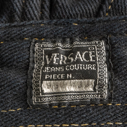 Archival VERSACE Jeans Couture Jacket Black Denim Gold Medusa Buttons 90s Collector Piece Cropped Runway Era Ittierre Italy Vintage Rare M