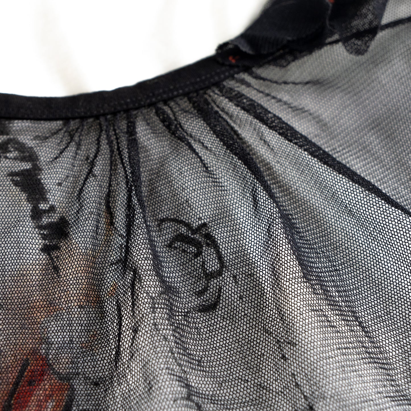 Rare Cop Copine Mesh Dress "Geiko" Y2K Archival Graphic Face Print Tulle 90s Vintage Designer Mini Dress XS S Authentic