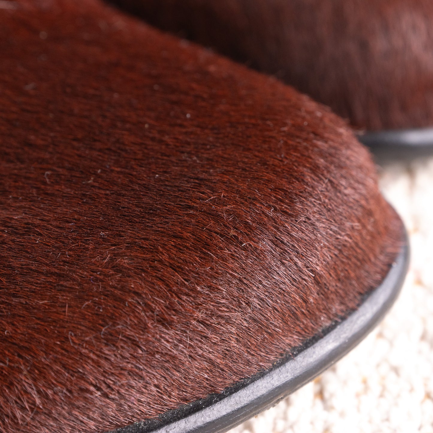 **SOLD: IXOS LATE 1990s RUNWAY PONY HAIR SQUARE-TOE BLOCK-HEEL PUMPS**