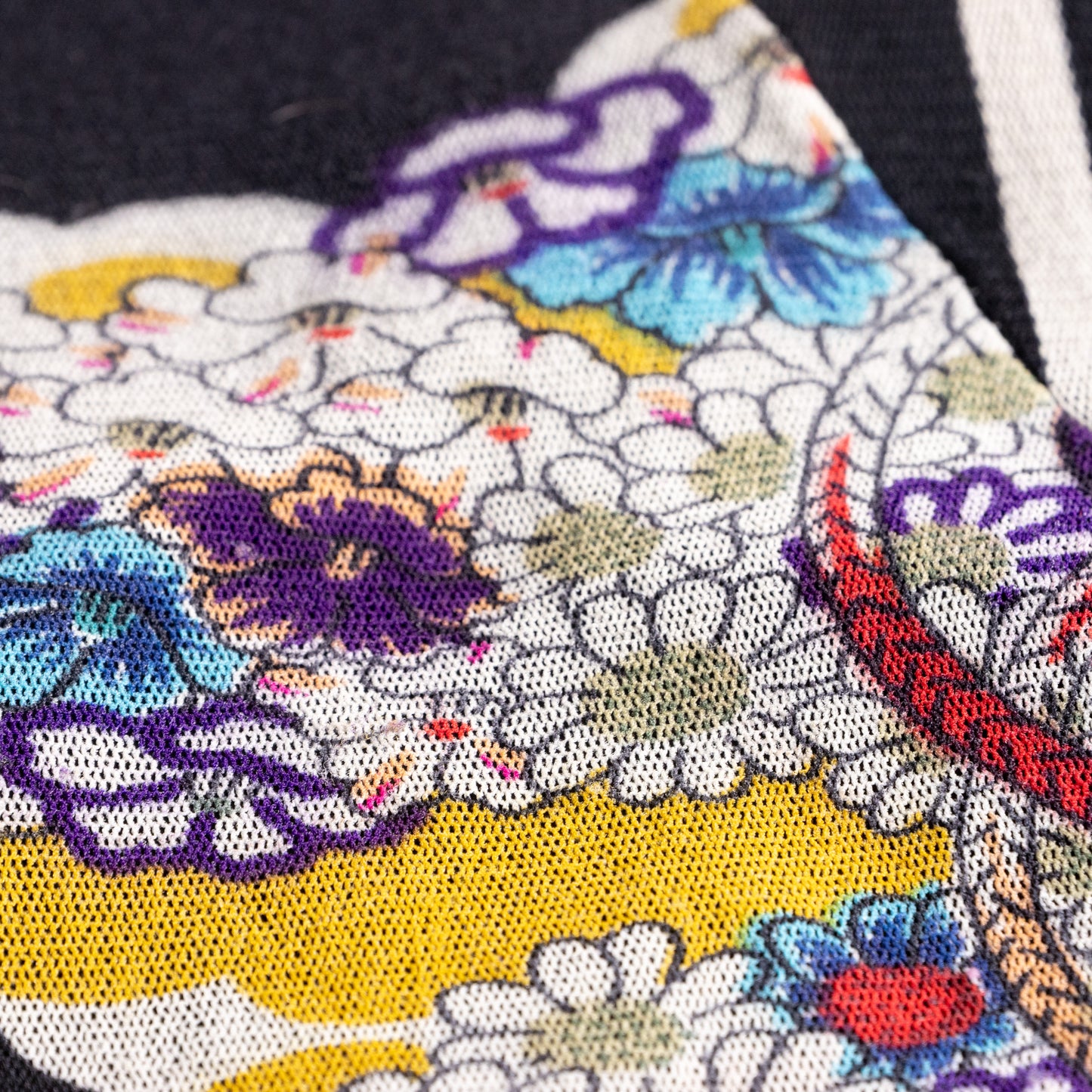 Archival KENZO JEANS 1990s Kimono Trompe l’Œil Floral Mesh Top - Rare Kanji Shibori Stripe Viscose Shirt Italy S