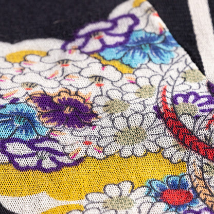 Archival KENZO JEANS 1990s Kimono Trompe l’Œil Floral Mesh Top - Rare Kanji Shibori Stripe Viscose Shirt Italy S