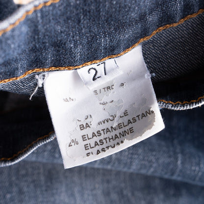Archival THIERRY MUGLER Late 1990s Indigo Ribbed Biker Star Jeans - Rare Hourglass Moto Denim IT 27 / W26-27