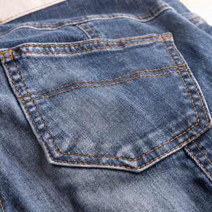 Archival THIERRY MUGLER Late 1990s Indigo Ribbed Biker Star Jeans - Rare Hourglass Moto Denim IT 27 / W26-27
