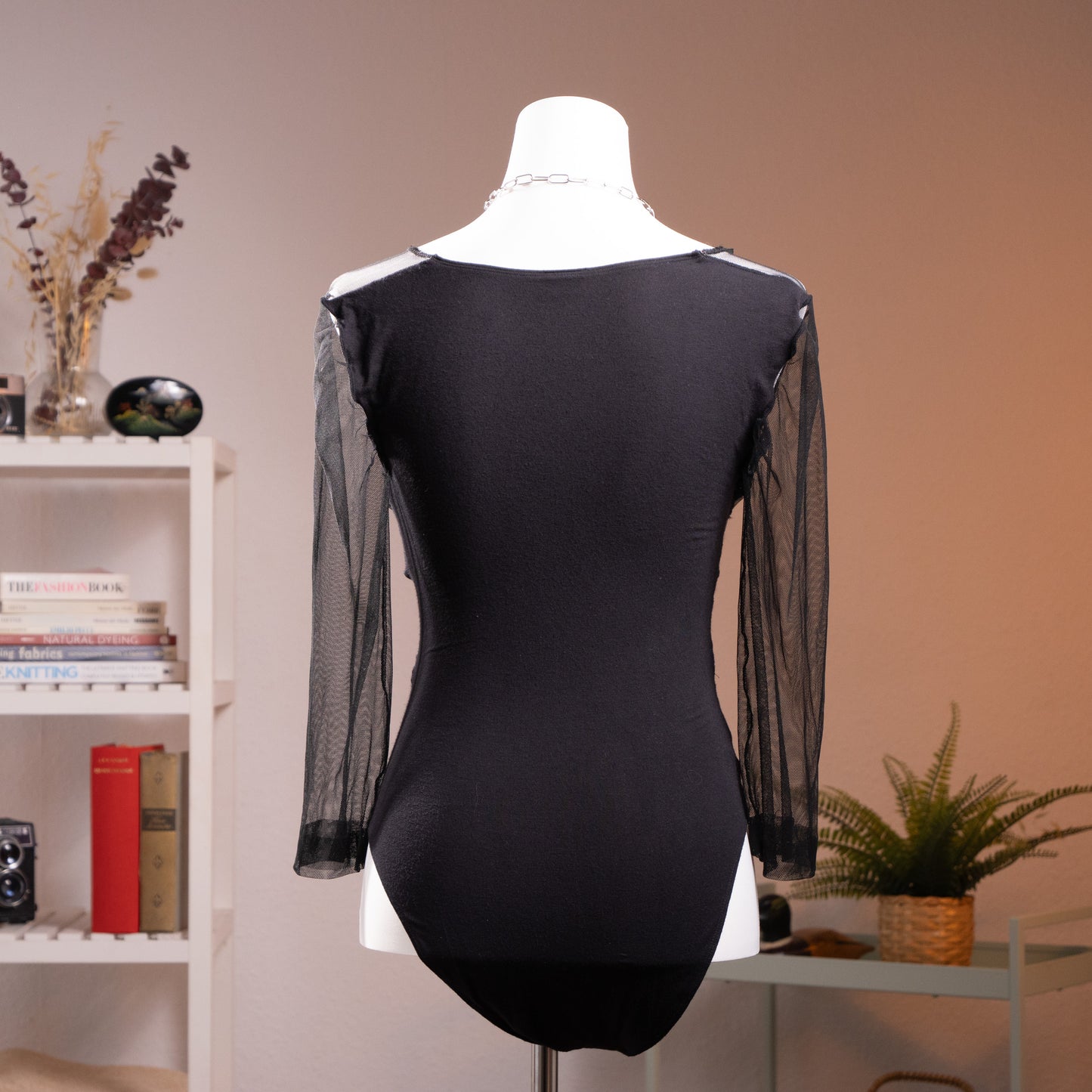 Archival La Perla Tricot Longsleeve Bodysuit 90s 3D Floral Chenille Applique Mesh Tattoo Effect Italy Size S M Museum Grade