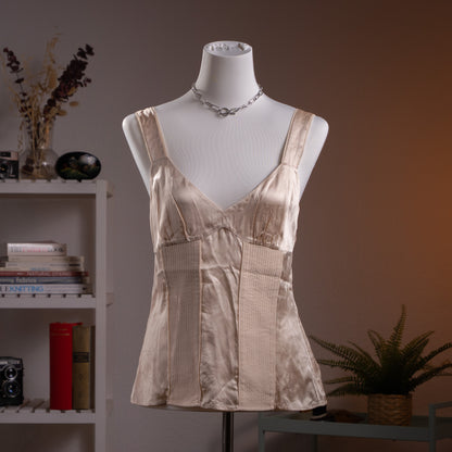 Archival Max Mara Liquid Silk Satin Sculptural Bustier Top Soft Apricot Champagne 90s Y2K Minimalist Luxury Old Money Size XS S M