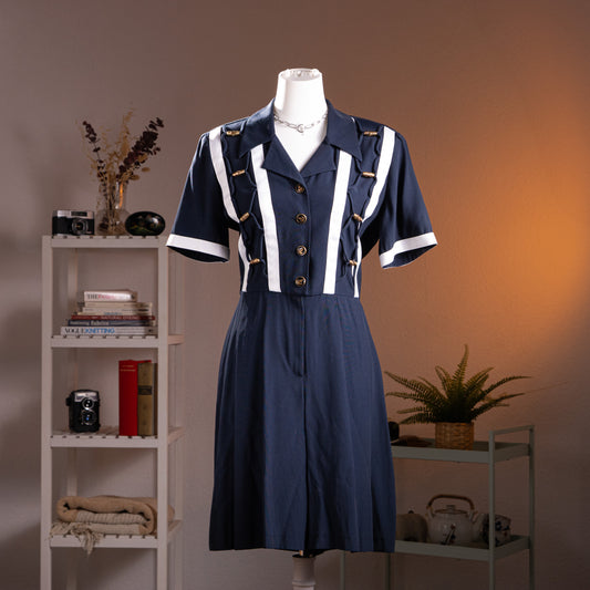 Archival Joseph Ribkoff Nautical Jumpsuit 80s Strong Shoulder Power Suit Trompe L'Oeil Deadstock Museum Quality Size US 10 M S