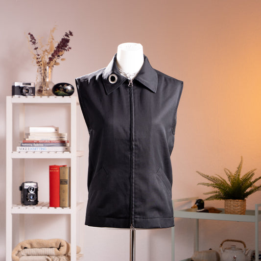 Archival JEAN COLONNA Minimalist Vest 90s Industrial Grunge Black Cotton Twill Waistcoat Avant Garde Made in Italy Size M