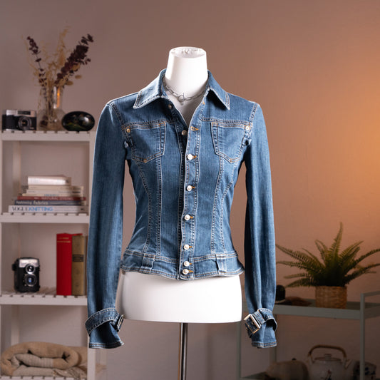 Archival Versace Denim Jacket Y2K Corset Stitched Back Made in Italy Ittierre Bodycon Vintage 90s Designer Jeans Jacket Size S XS