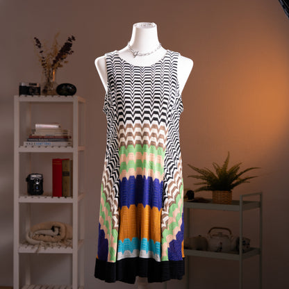 Archival Missoni Angela Missoni Era Chevron Knit Dress Color Block Optical Illusion Italian Y2K Fashion Sculpture Size M L