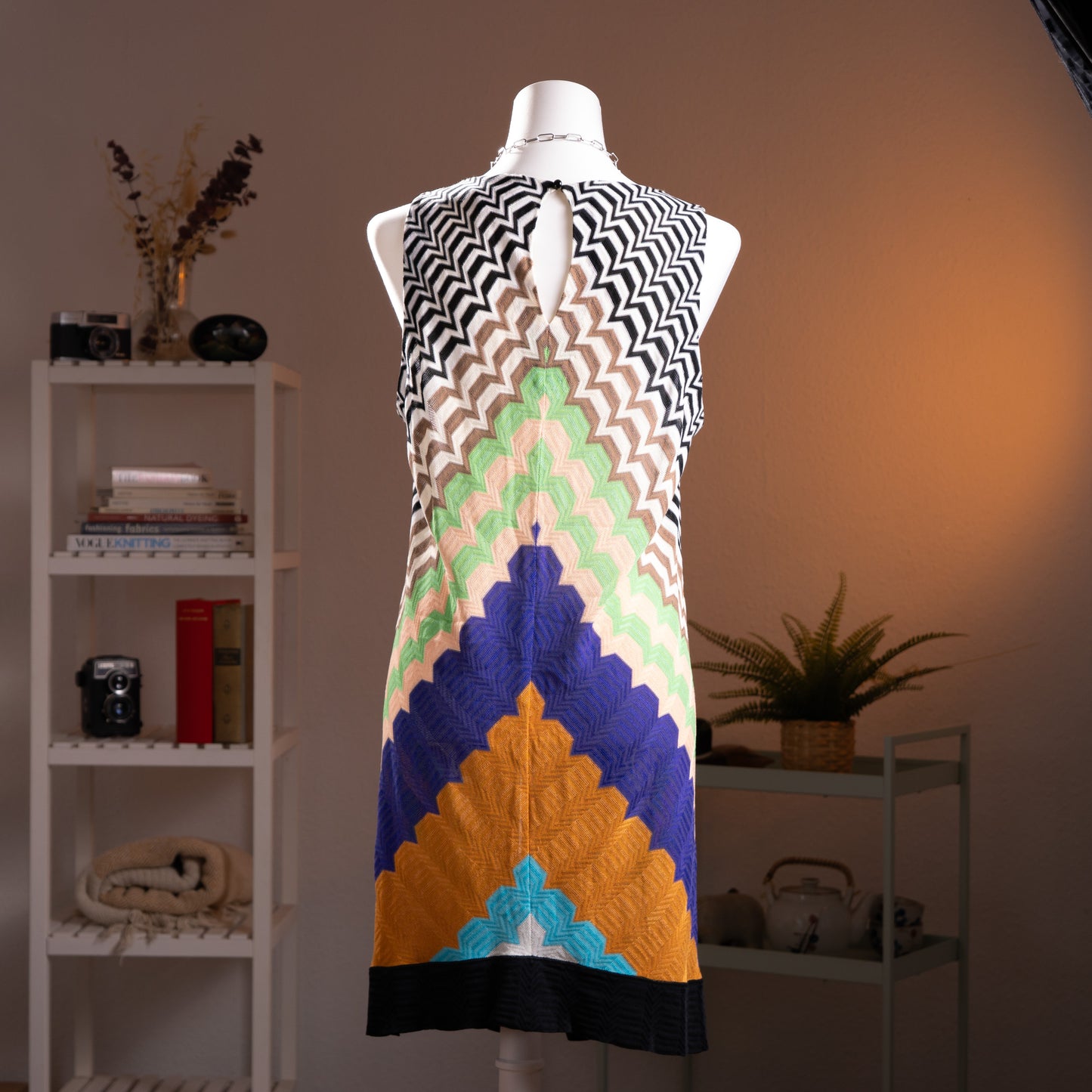 Archival Missoni Angela Missoni Era Chevron Knit Dress Color Block Optical Illusion Italian Y2K Fashion Sculpture Size M L