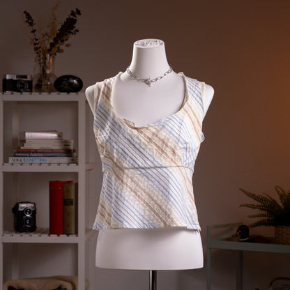 Archival Prada Linea Rossa Top Y2K 2004 Ticker Stripe Draped Open Back Tank Shirt Red Logo IT 46 Fits Modern M