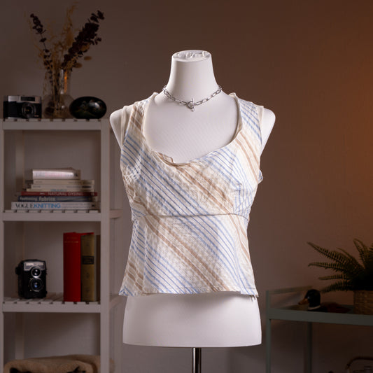 Archival Prada Linea Rossa Top Y2K 2004 Ticker Stripe Draped Open Back Tank Shirt Red Logo IT 46 Fits Modern M