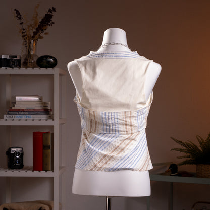 Archival Prada Linea Rossa Top Y2K 2004 Ticker Stripe Draped Open Back Tank Shirt Red Logo IT 46 Fits Modern M