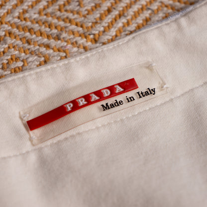 Archival Prada Linea Rossa Top Y2K 2004 Ticker Stripe Draped Open Back Tank Shirt Red Logo IT 46 Fits Modern M