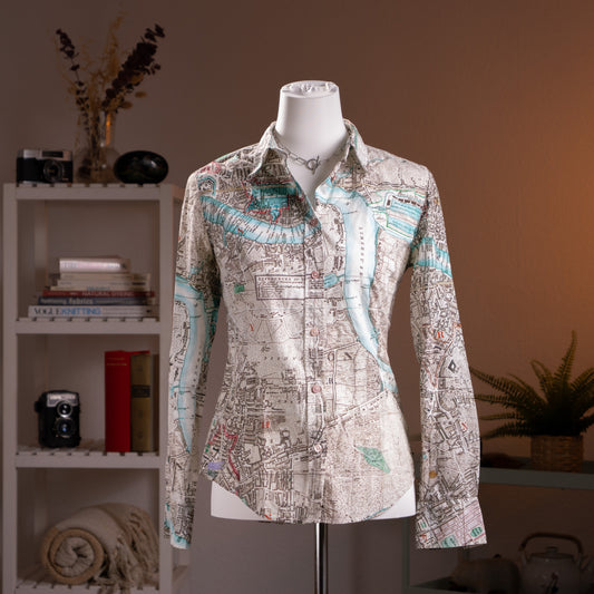 Archival Paul Smith Black Label London Map Print Blouse Italian Cloth NOS Vintage Cartography Designer Shirt UK 10 IT 42 Size M