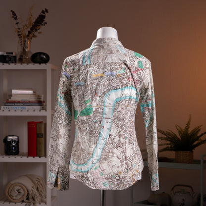 Archival Paul Smith Black Label London Map Print Blouse Italian Cloth NOS Vintage Cartography Designer Shirt UK 10 IT 42 Size M