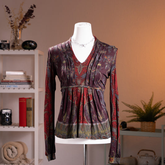 Archival ETRO Milano Paisley Wool Jersey Top 90s Heritage Print Made in Italy Size IT 42 S Curated Vintage