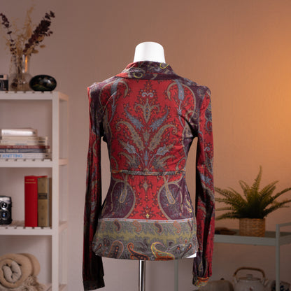 Archival ETRO Milano Paisley Wool Jersey Top 90s Heritage Print Made in Italy Size IT 42 S Curated Vintage