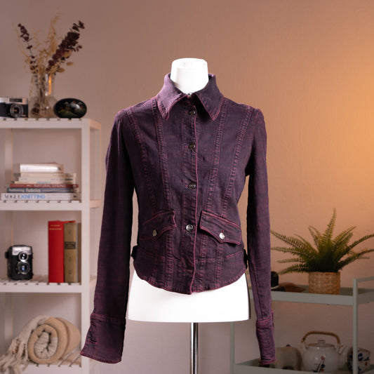 Archival Gianfranco Ferre Jeans Jacket NWT Deadstock Burgundy Denim Corset Back Y2K Ittierre Made in Italy Size M Fits XS S
