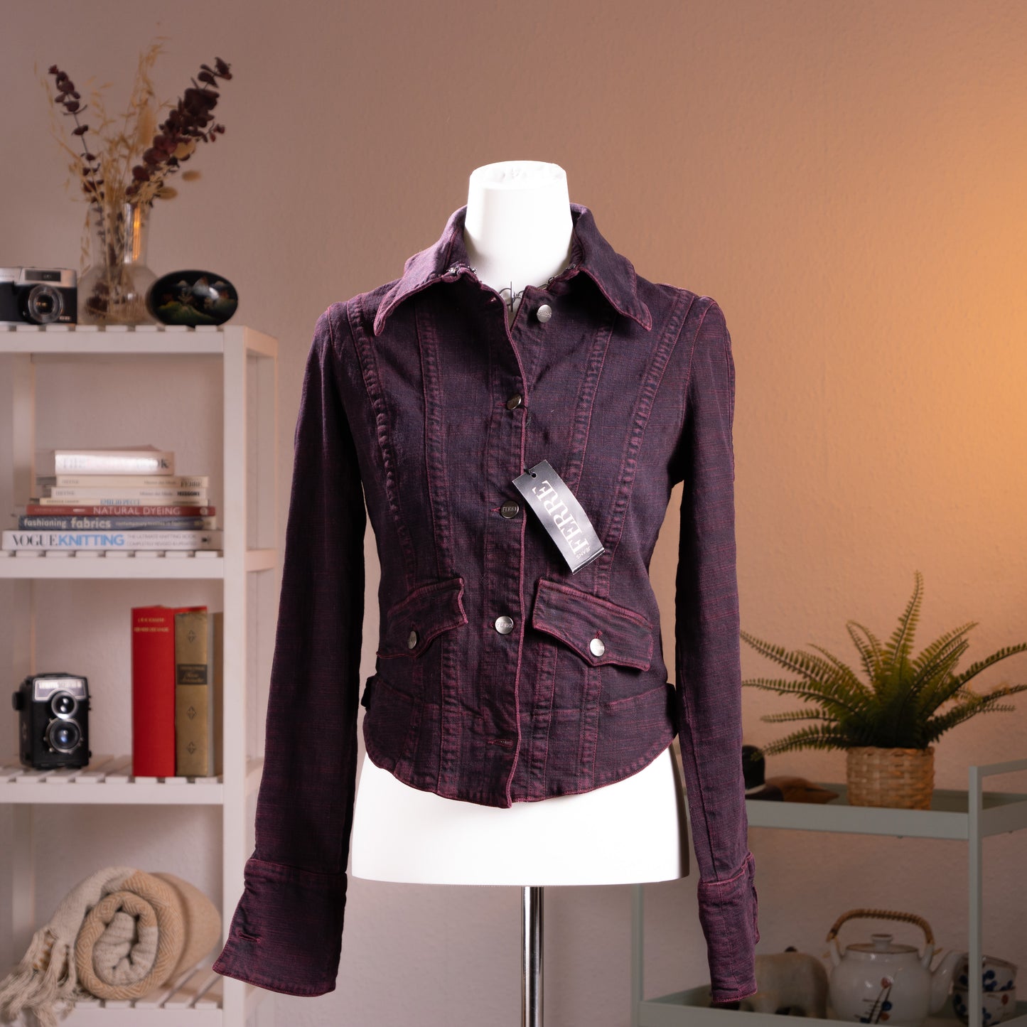 Archival Gianfranco Ferre Jeans Jacket NWT Deadstock Burgundy Denim Corset Back Y2K Ittierre Made in Italy Size M Fits XS S