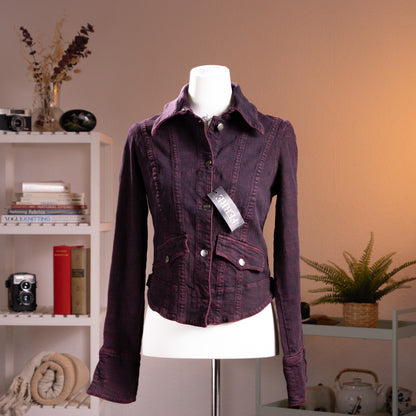 Archival Gianfranco Ferre Jeans Jacket NWT Deadstock Burgundy Denim Corset Back Y2K Ittierre Made in Italy Size M Fits XS S