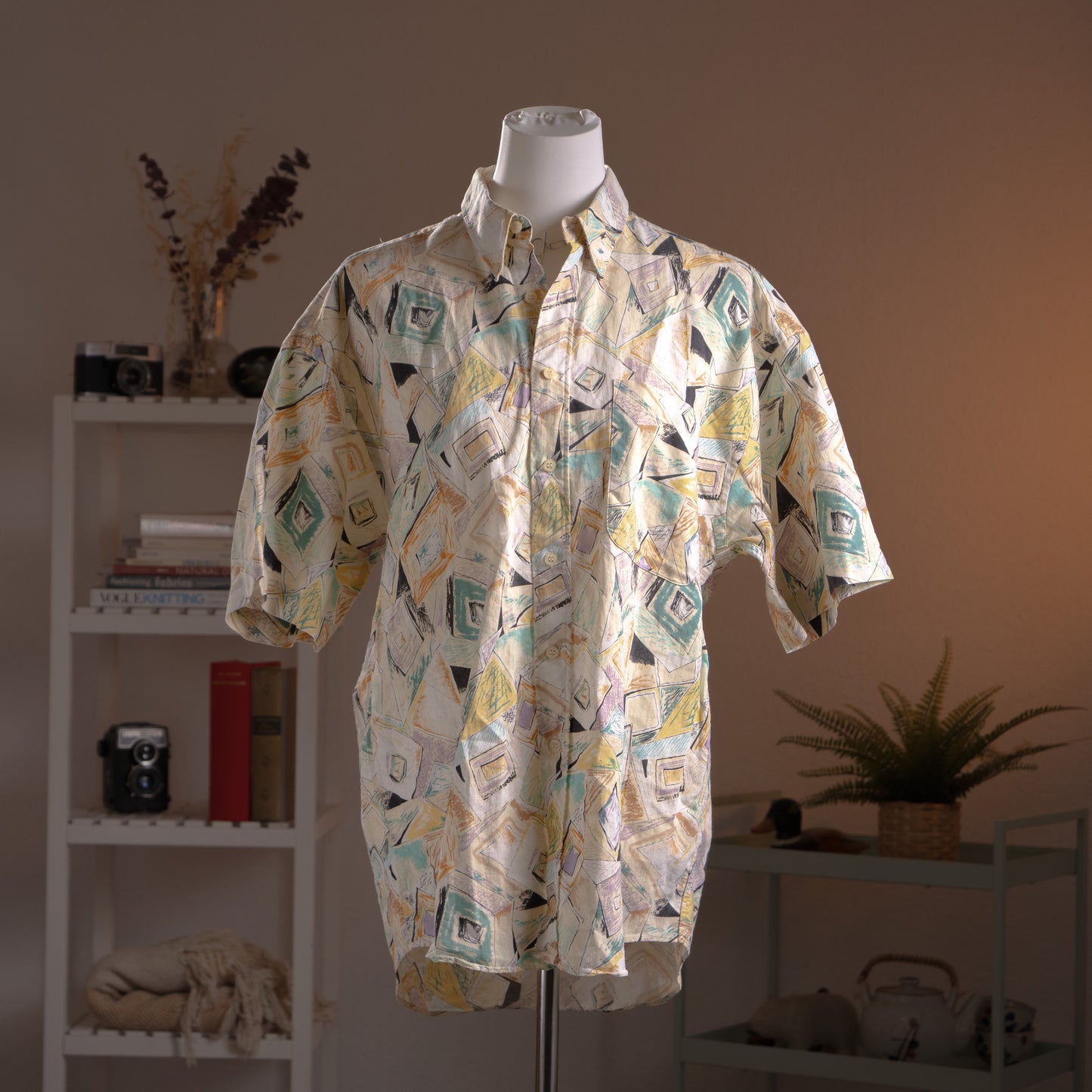 Archival Courrèges Paris Shirt 100% Linen Abstract Print 90s Modernist Avant Garde Unisex Oversized Fit L XL Museum Grade