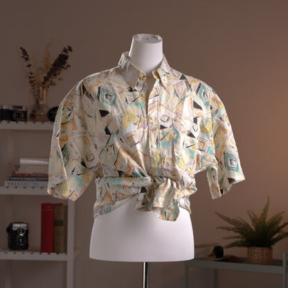 Archival Courrèges Paris Shirt 100% Linen Abstract Print 90s Modernist Avant Garde Unisex Oversized Fit L XL Museum Grade