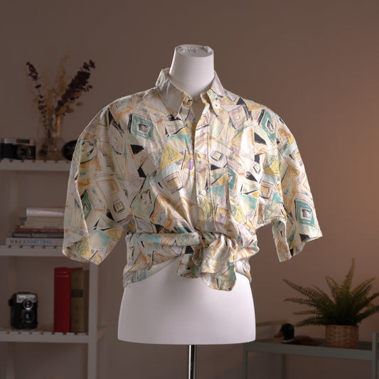 Archival Courrèges Paris Shirt 100% Linen Abstract Print 90s Modernist Avant Garde Unisex Oversized Fit L XL Museum Grade