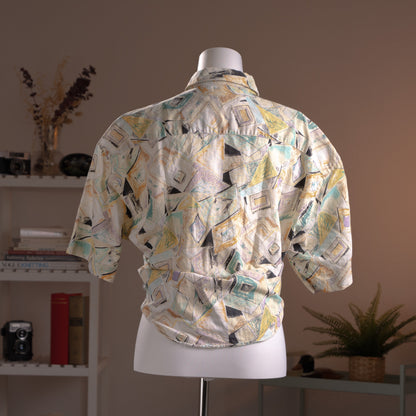 Archival Courrèges Paris Shirt 100% Linen Abstract Print 90s Modernist Avant Garde Unisex Oversized Fit L XL Museum Grade