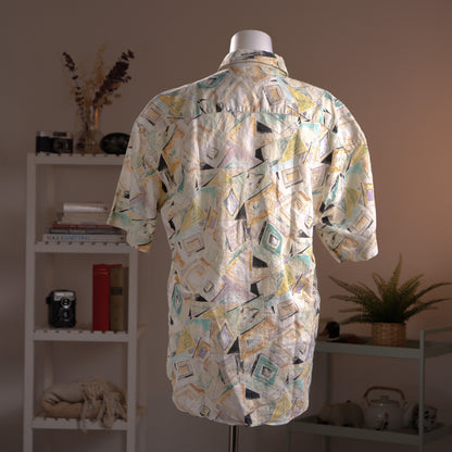 Archival Courrèges Paris Shirt 100% Linen Abstract Print 90s Modernist Avant Garde Unisex Oversized Fit L XL Museum Grade