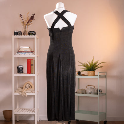 Archival Joseph Ribkoff Mask Gown 80s Liquid Acetate Slinky Dress Made in Canada Open Back Greek Goddess Size XS S