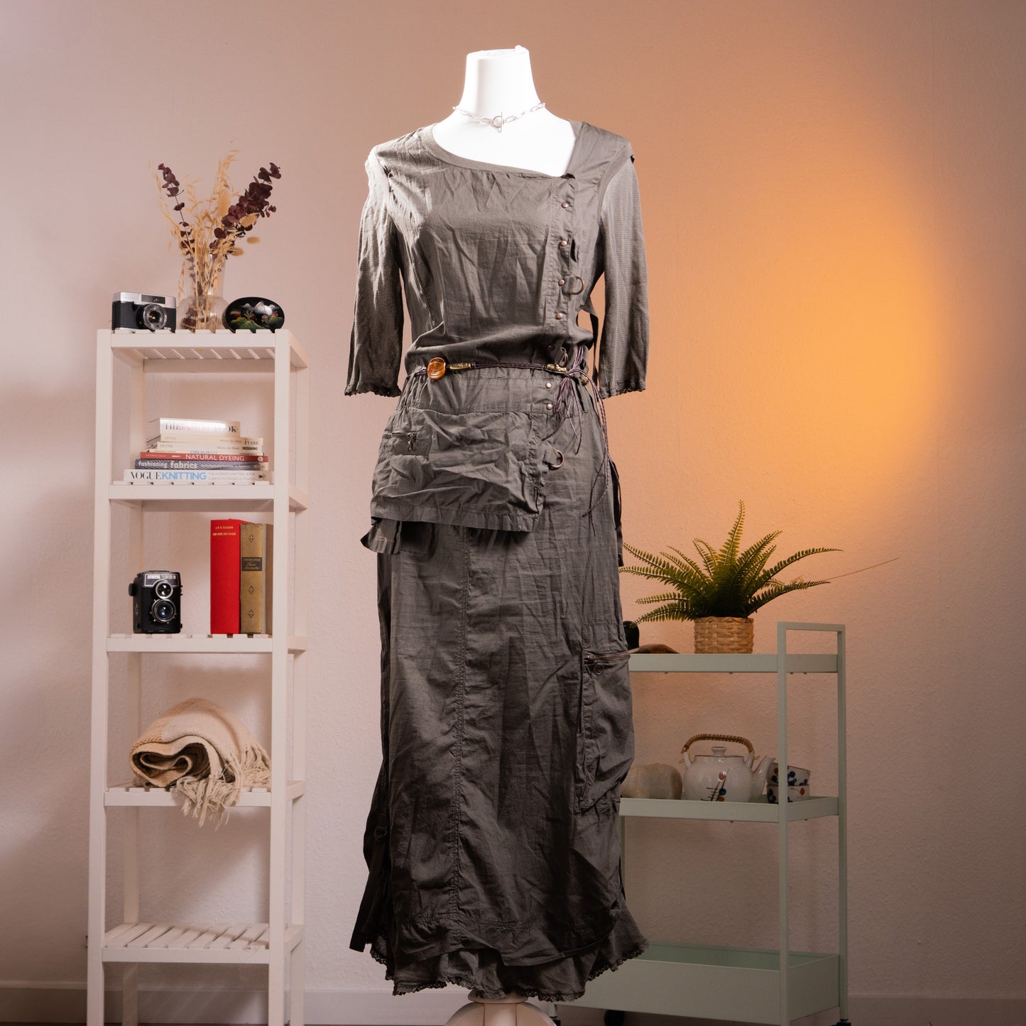 ARCHIVE Cop Copine PONTIVY Utility Gown 90s French Avant Garde Trompe l'oeil Dress Original Resin Belt Cotton Size M L
