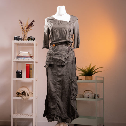 ARCHIVE Cop Copine PONTIVY Utility Gown 90s French Avant Garde Trompe l'oeil Dress Original Resin Belt Cotton Size M L