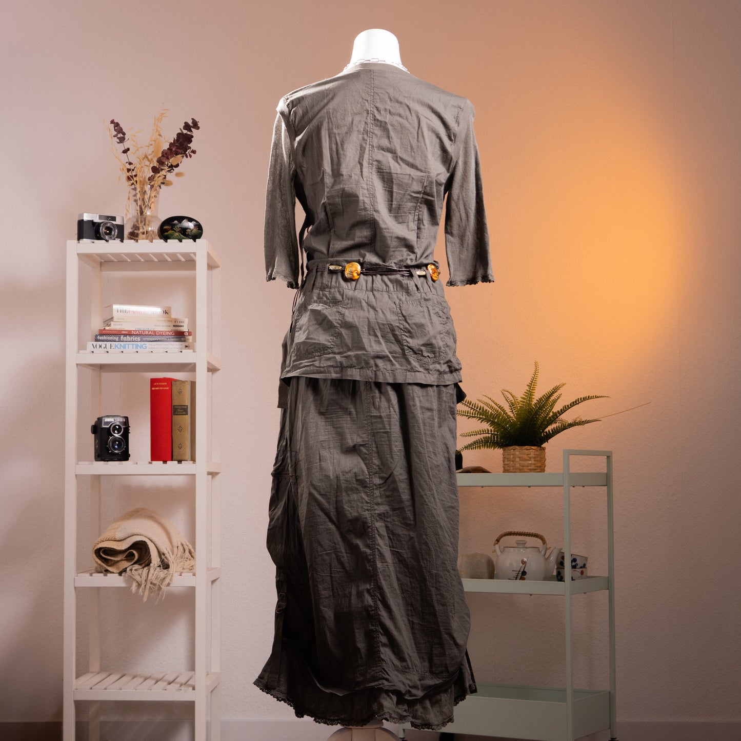 ARCHIVE Cop Copine PONTIVY Utility Gown 90s French Avant Garde Trompe l'oeil Dress Original Resin Belt Cotton Size M L